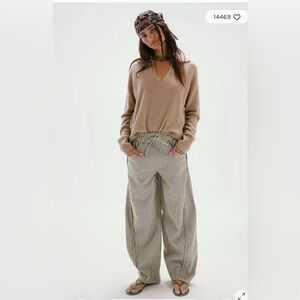 Free People Something Good Pull On Barrel leg Beige and Black Wide-Leg Pants
